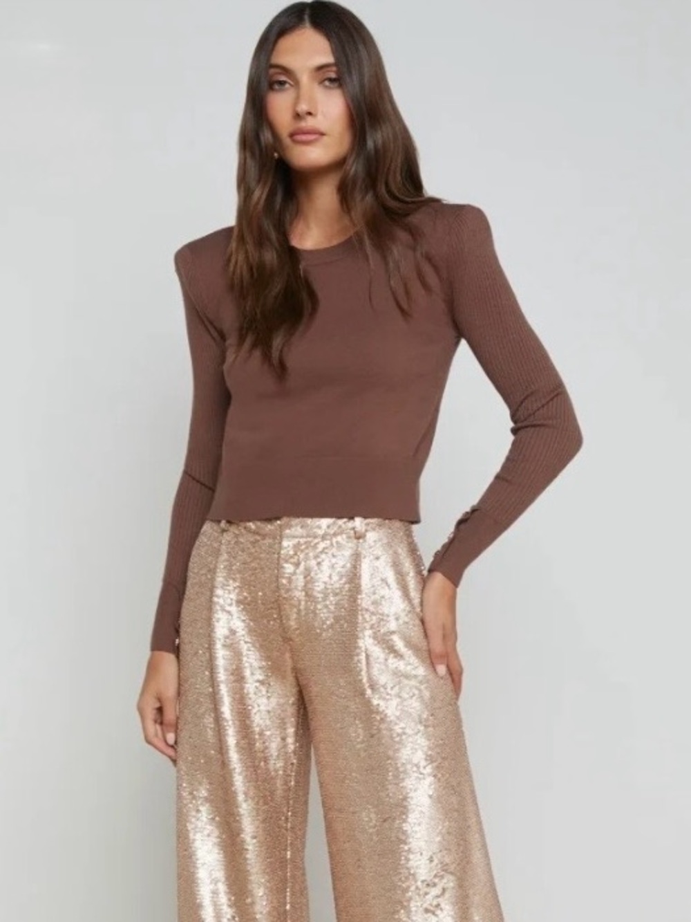 L'AGENCE Cocoa Brown Crewneck Sweater